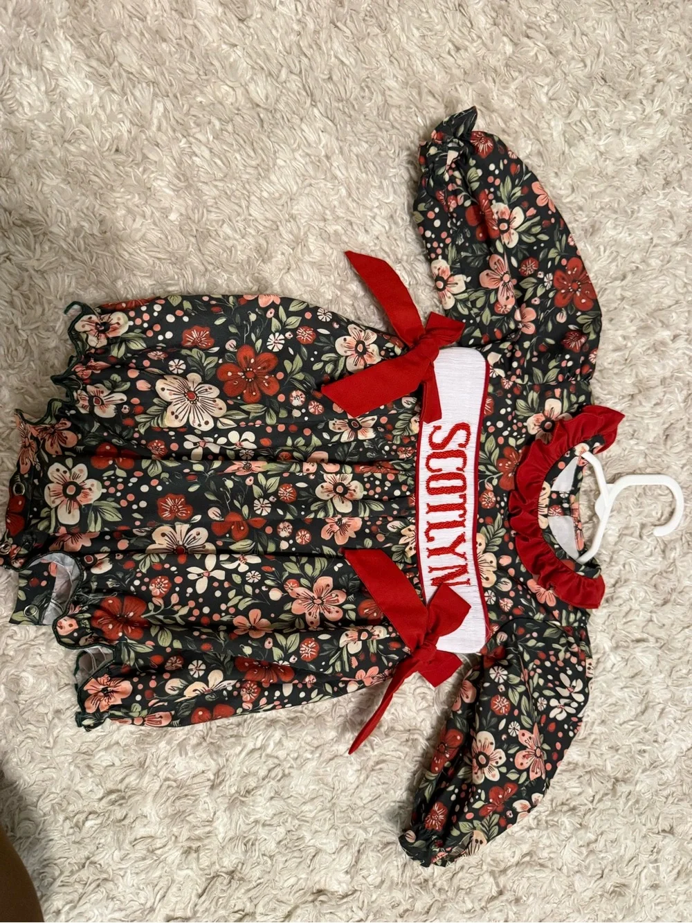 Floral Smocked Baby Dress with Red Accents